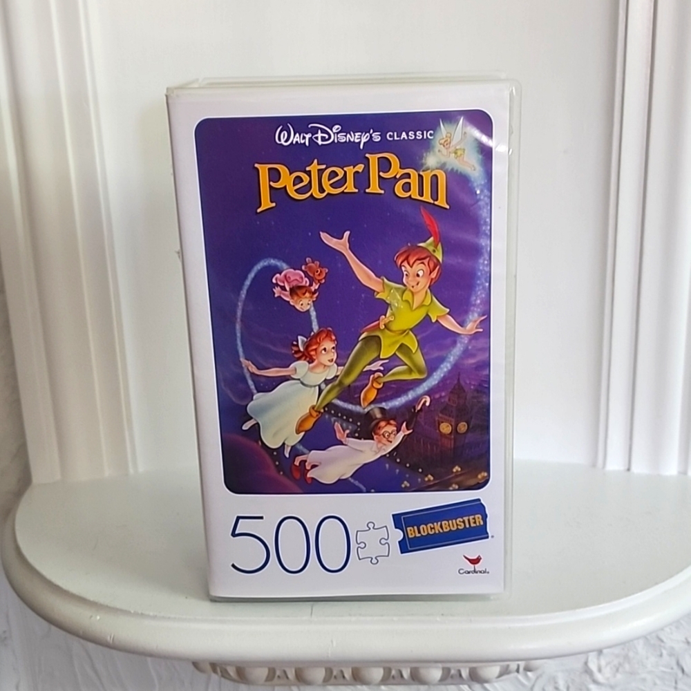 Peter Pan Movie 500-Piece Puzzle in Plastic Retro Blockbuster VHS Video Case